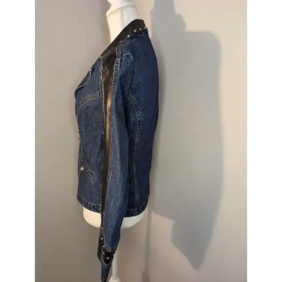 Vintage denim studded southwestern cross sleeve jacket L - Picture 5 of 8